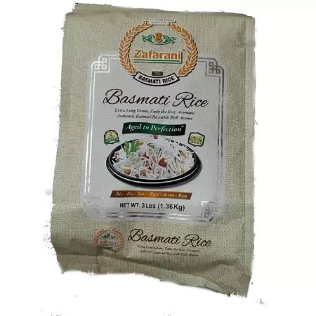 Zafarani Basmati Rice Pouch 3LB at Apna Bazar Xpress, Burlington MA