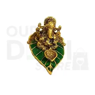 GANESH ON LEAF W/DIYA; GLD963