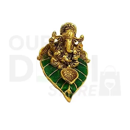 Ganesh on Leaf W/DIYA; GLD963 at Apna Bazar Xpress, Burlington MA