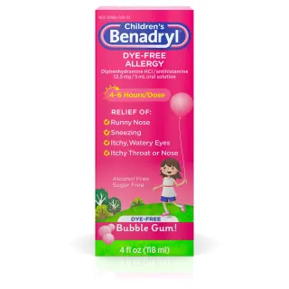 Benadryl Childrens DyeFree Allergy Liquid Bubble Gum Flavored Benadryl Childrens DyeFree Allergy Liquid Bubble Gum Flavored